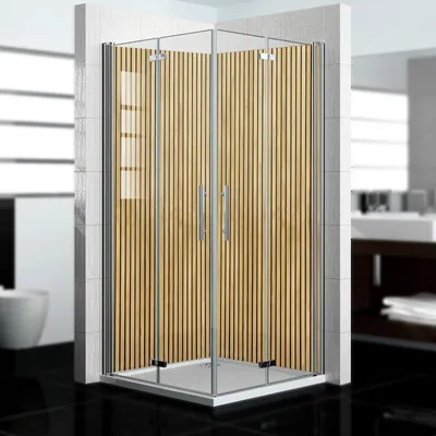 Produktbild von dedeco Eck-Duschrückwände Aluminium wasserfest Motiv: Holz V7, Nano-Protect seidenmatt, 2 x 100x210x0,3cm, Fliesenersatz fugenlos Wandverkleidung Wandpaneele,  Germany