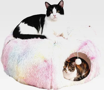 Produktbild von Katzentunnel Große, Katzenspielzeug mit Plüsch Katze Bett Katzentunnel mit Ball für Indoor Katzen, Multifunktionales Tunnel für Katzen, Weiches Katzenbett mit Zwei Eingängen Katzenhöhle (Rosa)