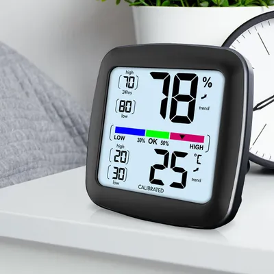 Produktbild von Digitales Präzisions-Thermo-Hygrometer – kalibrierbar mit LCD-Display – genaue Messung von Temperatur & Luftfeuchtigkeit – ideal für Zuhause, Büro & G