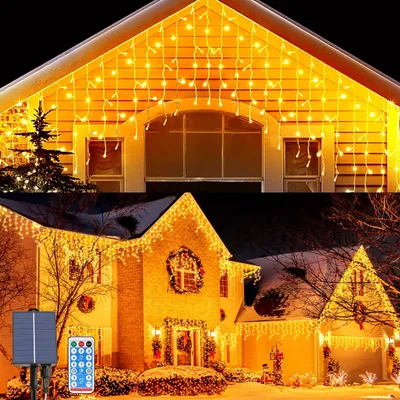 LED-Lichterkette Solar 7 m 256 LEDs Eiszapfen wasserdicht 8 Modi