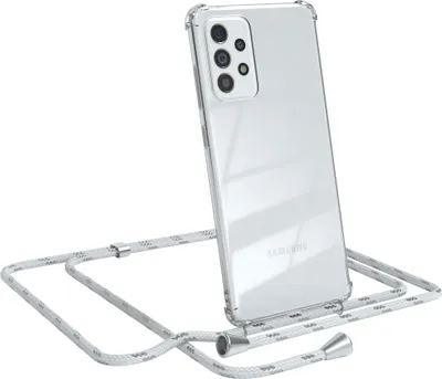Produktbild von EAZY CASE Handykette kompatibel mit Samsung Galaxy A72 / A72 5G, Handyhülle mit Umhängeband, Handykordel, Schutzhülle Clear, Band in Weiß