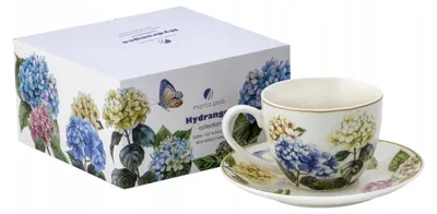 Zdjęcie produktu dla Porcelanowa filiżanka 260ml ze spodkiem - HYDRANGEA GARDEN, hortensje