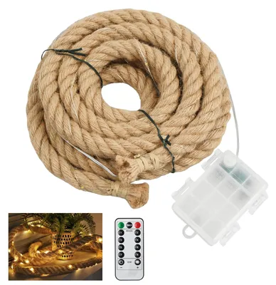 Image de Guirlande lumineuse rustique en corde de chanvre, 300 cm, avec 60 LED et télécommande