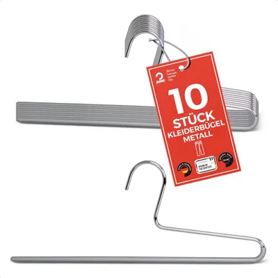 Produktbild von MAWA Hosenbügel, 10er-Set, rutschfest, 35 cm, Silber, für alle Hosentypen