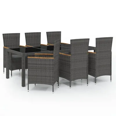 Produktbild von vidaXL 7-tlg. Garten-Essgruppe mit Auflagen Poly Rattan Schwarz & Grau