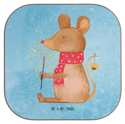 Produktbild von Mr. & Mrs. Panda Untersetzer für Gläser Maus Weihnachten - Eisblau - Geschenk, gläseruntersetzer, Weihnachtsmotiv, Frohe, unterleger, Coaster, Mäuschen, Weihnachtsgruß