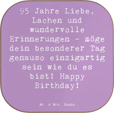 Produktbild von Mr. & Mrs. Panda Untersetzer Tasse Spruch 95. Geburtstag - Lavendeltraum - Geschenk, gläseruntersetzer, Holzuntersetzer, Happy Birthday, Glückwunsch, Tassen, für Gläser