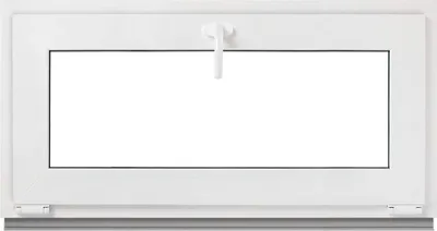 A white frame window with a clear glass pane and a white handle.