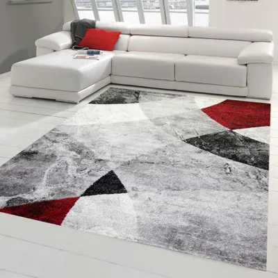 Immagine prodotto di Tappeto da salotto moderno disegno astratto onda diamante marmorizzato in rosso grigio - misura facile da pulire - 140 x 200 cm