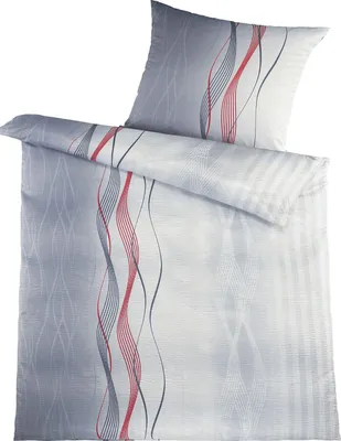 Produktbild von 2-tlg. Seersucker Bettwäsche 135x200 +80x80 cm, grau rot, Wellen, bügelfrei