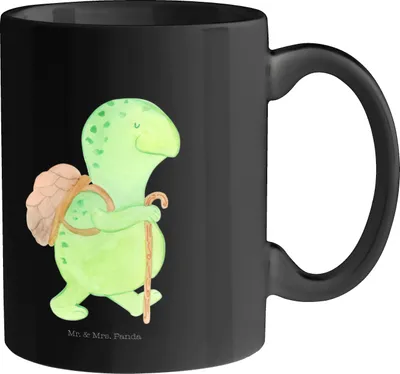 Produktbild von Mr. & Mrs. Panda Teetasse Schildkröte Wanderer - Schwarz - Geschenk, Rucksack, Trinkbecher, Tasse, Motivationsspruch, Kaffeetasse, Entpannt, Kaffeebecher, Schildkröten