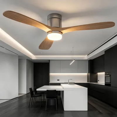 Obrázek produktu pro Stropní ventilátor INONEFT, 132 cm, s osvětlením a dálkovým ovládáním, 3 lopatky, tichý provoz, DC motor, 6 rychlostí, 3 teploty barvy, časovač, barva dřeva