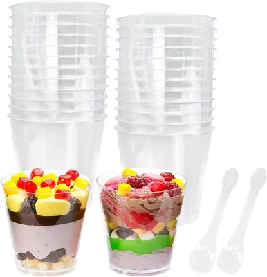Imagen del producto de Vasitos pequeños transparentes para postres, de 210 ml, paquete de 25 unidades, reutilizables