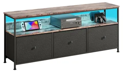 Immagine prodotto di Mobile TV a basso con LED - Mobile TV - 3 cassetti e vani aperti - Illuminazione con cambio colore - 137/108 x 29,8 x 57 cm - Nero
