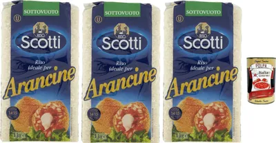 Produktbild von 3x Riso scotti per arancine, Idealer Reis für sizilianische Arancini, 100% italienischer Reis 1kg + Italian Gourmet polpa 400g