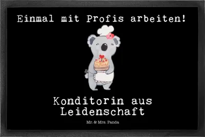 Produktbild von Mr. & Mrs. Panda Eingangsteppich Konditorin Leidenschaft 50 x 75 cm - Schwarz - Geschenk, Schmutzmatte, Schmutzfangmatte, Fussmatte, Spruch, Witzig, Lustig, fußmatte