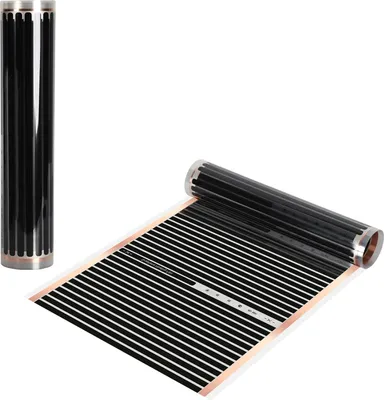 Image de Ikodm, film chauffant, 1 pièce, 2 x 0,5 m, 220 W/m², système de chauffage électrique pour sol, épaisseur de 0,338 mm, avec bornes de connexion et matériau isolant, couleur noire