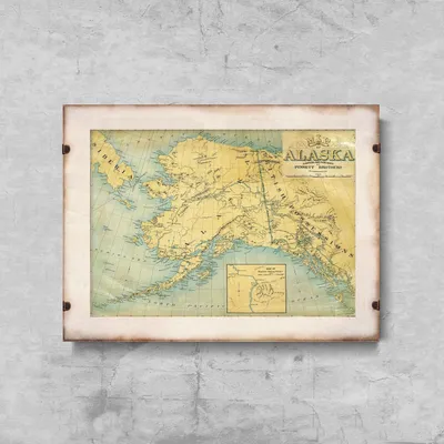 Produktbild von Poster - Canvas - Leinwand - 84,1 cm x 59,4 cm - Fotoposter - Leinwandkunst - Alte Karte von Alaska
