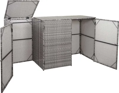 Obrázok produktu pre 3-dielny obal na odpadkový kôš HWC-E25, obal na odpadkový kôš, poly-ratan 3x120l ~ sivá