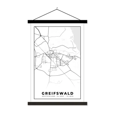 Produktbild von MuchoWow® Textilposter Karte - Greifswald - Stadtplan 40x60 cm mit schwarzem Rahmen - Wanddekorationen