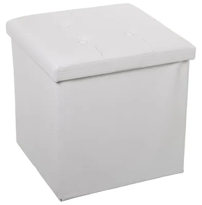 Image de Omgoods - Pouf en similicuir blanc - 45 x 45 x 45 cm