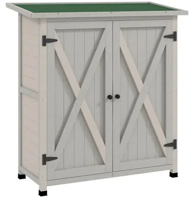 Image de Armoire de jardin en bois – Armoire à outils – Armoire extérieure – Compacte – Résistante aux intempéries – 110 x 55 x 117 cm