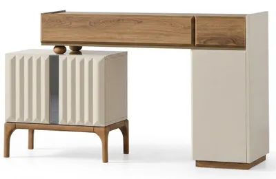 Image de Table de maquillage moderne, blanche, en bois et métal, grande commode, console