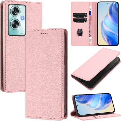 Produktbild von Litchi Leder Handyhülle für Oppo A79 5G Wallet Kartenfächer Standfunktion Hülle Pink