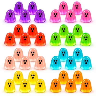Produktbild von Halloween Deko Geister, 40 Mini-Geister aus Harz, 8 Farben, nachleuchtend, kleine Halloween Figuren für Tischdeko, Party und DIY