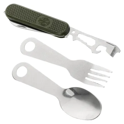 Produktbild von Faltbares Campingbesteckset aus Edelstahl mit Gabel und Löffel, rutschfester Griff, tragbares Reise-Essbesteck für Outdoor-Aktivitäten