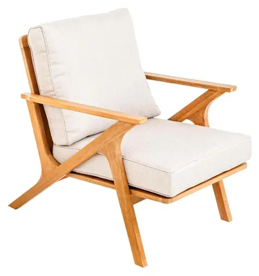 Produktbild von Wetterfester Gartenstuhl Comfort LINE - Naturbeige - Akazienmassivholz - Loungesessel mit Kissen
