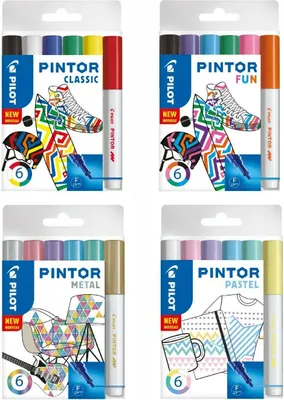 Produktbild von Pilot Pintor Kreativmarker F - 4x 6er-Set Classic, Fun, Pastell, Metallic