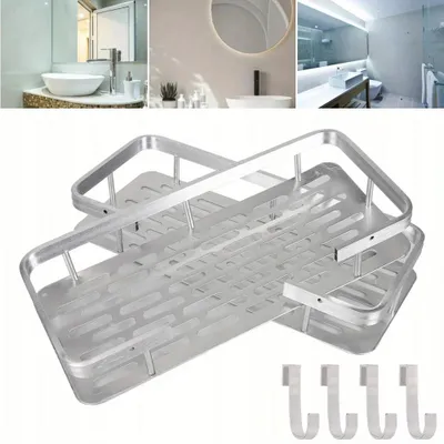 Image de Étagère de salle de bain - Organisateur de douche mural - Sans perçage - 2 niveaux - Aluminium - Lot de 2 - Argent