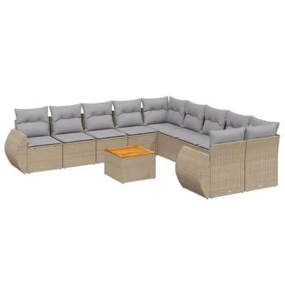 Produktbild von vidaXL 11-tlg. Garten-Sofagarnitur mit Kissen Beige Poly Rattan