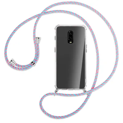 Produktbild von Handykette Backcover-Schutzhülle mit Band (Metall silberfarben) für OnePlus 6T, OnePlus 7 - pink/mint