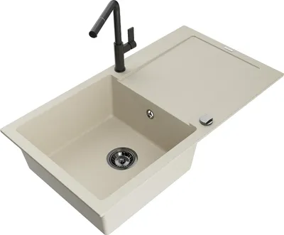 Produktbild von Mexen Leo 1 Becken-Granitspüle mit Abtropffläche und Mischbatterie Flora, Beige - 6501-69-670401-70-B