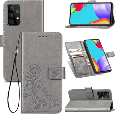 Produktbild von Mobigear Clover  Samsung Galaxy A52 Hülle Klapphülle Geldbörse - Grau