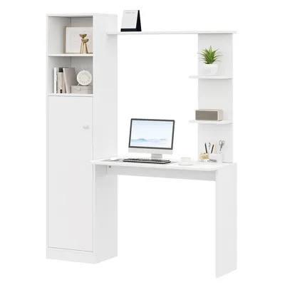 Produktbild von Schreibtisch mit Schrank und Ablageregal Bürotisch & Lerntisch 123,5 x 45 x 168,5 cm Weiß