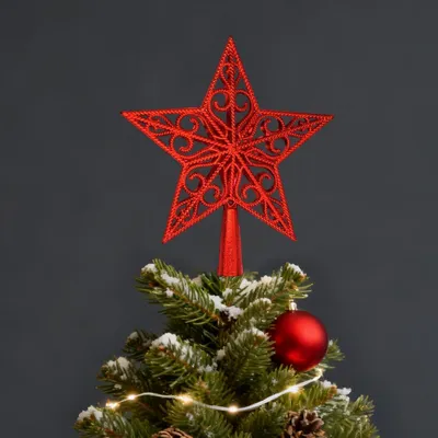 Immagine prodotto di Punta per albero di Natale a forma di stella, rossa, in plastica, 19 x 21 cm
