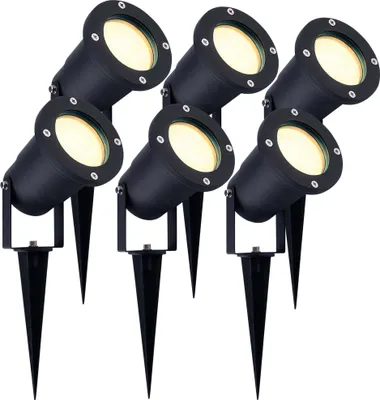 Produktbild von Ledvion - 6er Set, Gartenstrahler mit Erdspieß, IP65, 3W, 2700K, 220-240V, Warmweiß, LED Strahler, Gartenbeleuchtung mit Strom, Mit GU10 Leuchtmittel, Dimmbar, Wasserdicht