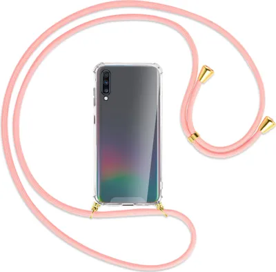 Produktbild von Handykette Backcover-Schutzhülle mit Band (Metall goldfarben) für Samsung Galaxy A70 - rosa