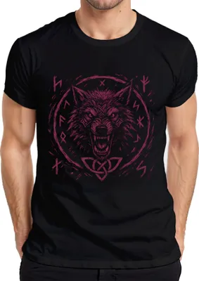 Produktbild von Wikinger Wolf Runen Grunge nordisch keltisch Knotenmuster Viking Herren T-Shirt, Schwarz, XXL
