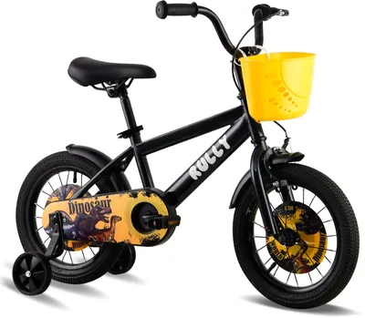 Produktbild von Dinosaurier Kinderfahrrad 16 Zoll für Jungen mit Stützrädern, Korb, Rücktrittbremse & Handbremse, Kinder Fahrrad