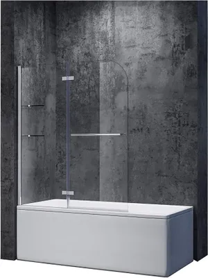 Produktbild von Duschabtrennung 120x140cm Duschwand für Badewanne mit Eckregal,6mm NANO Klarglas Duschtrennwand badewannenaufsatz