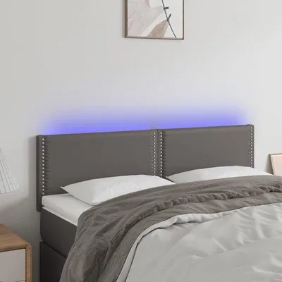 Zdjęcie produktu dla Rama łóżka z oświetleniem LED – 144 x 5 x 78/88 cm – szara skóra ekologiczna – z regulowanym oświetleniem LED – regulowana wysokość – nowoczesna rama łóżka