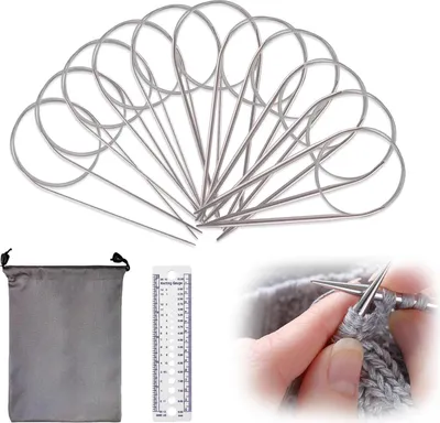 Produktbild von Set Rundstricknadeln - 80 cm lang - 11 Größen - Metallrundnadeln für Schals - Socken - Hüte - Decken - Strickzubehör