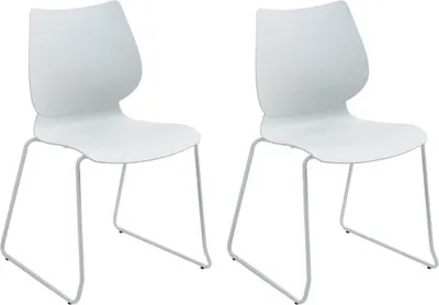 Produktbild von 2-teiliges Set aus weißen Esszimmerstühlen – Designstühle – stapelbar, platzsparend und