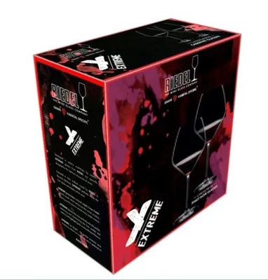 A product box for Riedel Extreme Pinot Noir wine glasses.