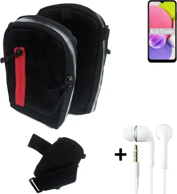 Produktbild von K-S-Trade Outdoor Gürteltasche Holster Umhängetasche + Kopfhörer kompatibel mit Samsung Galaxy A03s schwarz Handy Tasche Case travelbag