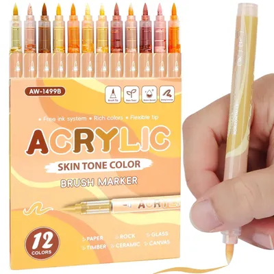 Produktbild von Acrylstifte Set 12 Stück Wasserfest mit Farbverlauf für Steine, Glas, Holz, Stoff